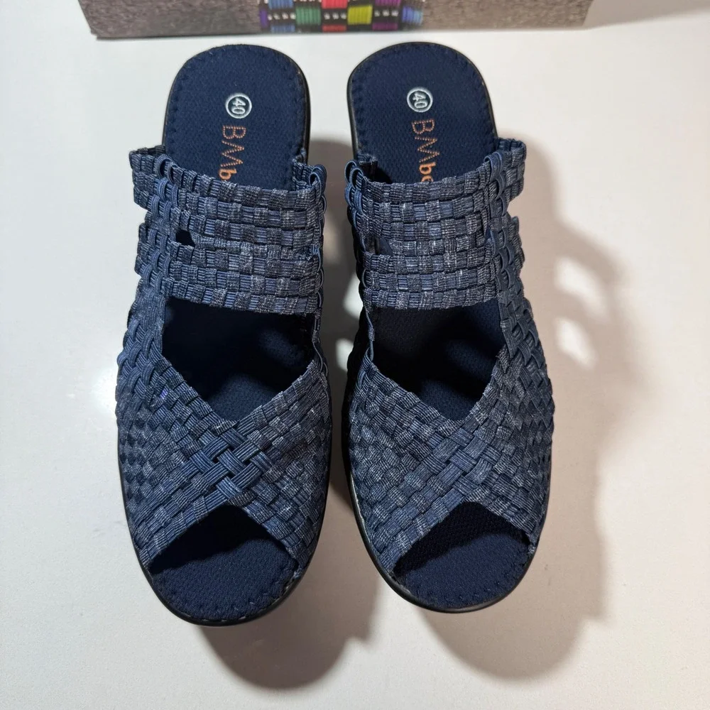 Bernie Mev Woven Wedge Sandals Women 40 Navy Blue New Platform Slides